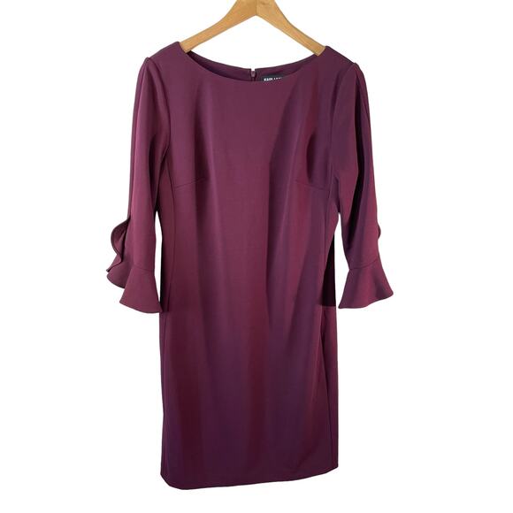 Karl Lagerfeld Paris Lynn 3/4 Tulip Sleeve Knee Length Sheath Dress Maroon 10 - Picture 2 of 13